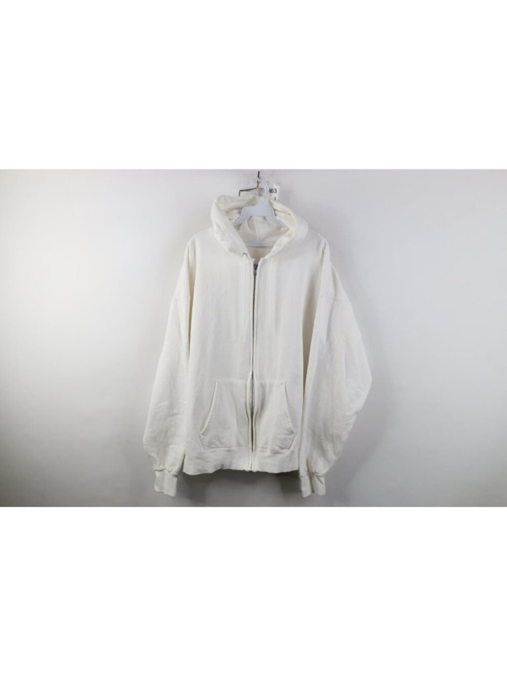 Vtg 90s Streetwear Mens XL Blank Heavyweight Full Zip Hoodie Sweatshirt White